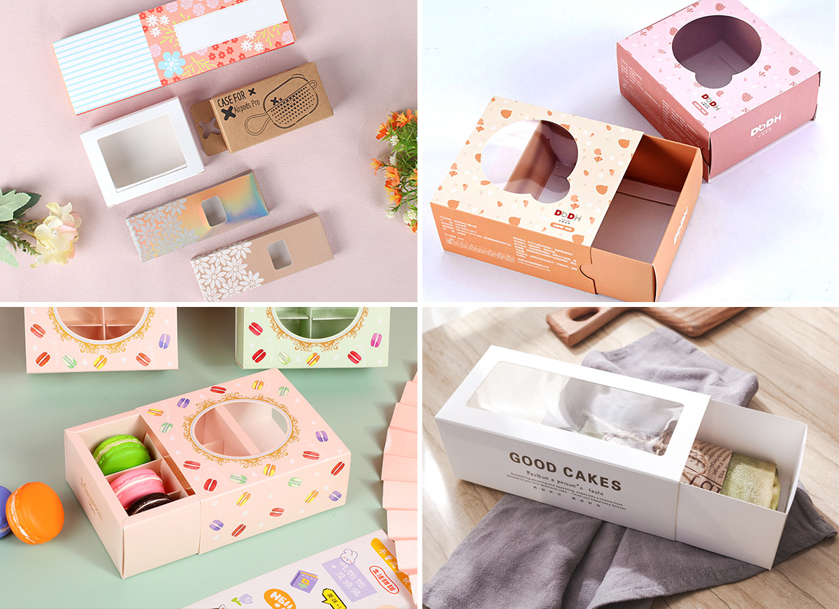 Factory OEM Design Drawing Type Food Grade Biodegradable Paper Packaging Take Away Gift Cake Box with PVC window Bag (9)
