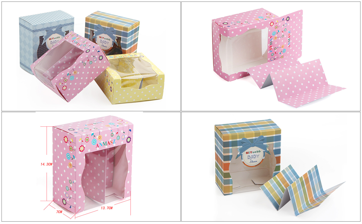 OEM Design Pink Blue Yellow Colorful PV Window High Grade White Paper Packaging Gift Box for Baby Shoes (7)