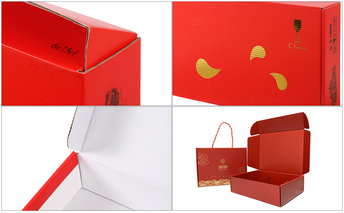 Cheap Wholesales OEM Logo RETF Hot Stamping Gold Strong Corrugated Red Carton Paper Gift Box with Handle (7)